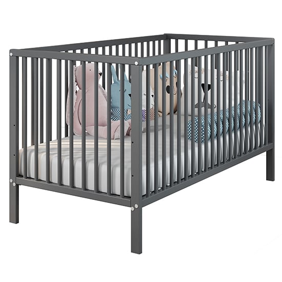 Uvatera Wooden Baby Cot With Slatted Frame In Matt Grey_5