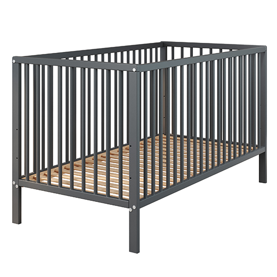 Uvatera Wooden Baby Cot With Slatted Frame In Matt Grey_6