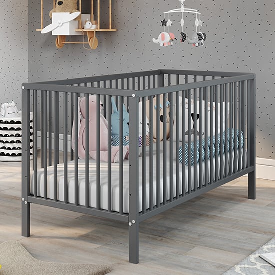 Uvatera Wooden Baby Cot With Slatted Frame In Matt Grey_1