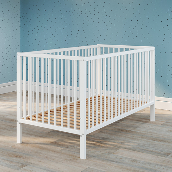 Uvatera Wooden Baby Cot With Slatted Frame In Matt White_3