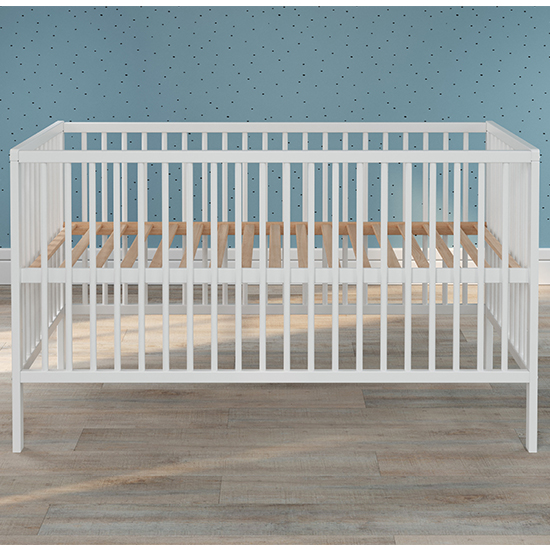 Uvatera Wooden Baby Cot With Slatted Frame In Matt White_4