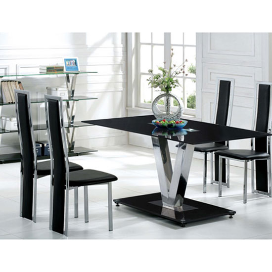 V Range Black Glass Dining Table In 160cm Only 21282