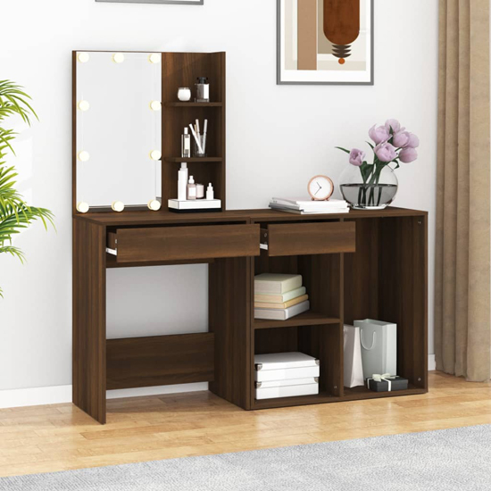 Vachel Wooden Dressing Table In Brown Oak With LED Lights_2