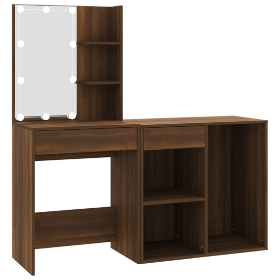 Vachel Wooden Dressing Table In Brown Oak With LED Lights_3