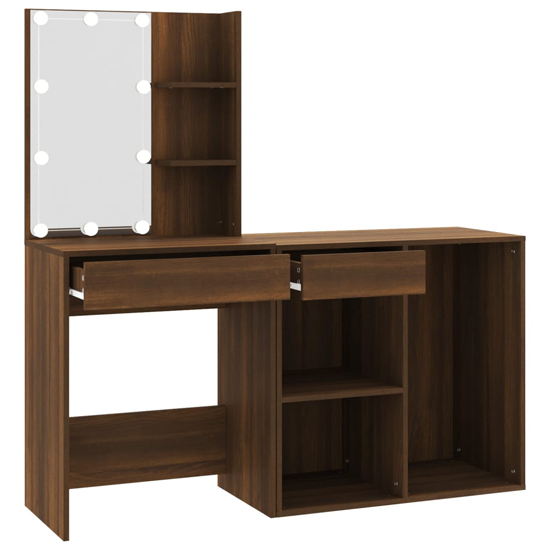 Vachel Wooden Dressing Table In Brown Oak With LED Lights_4