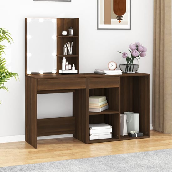 Read more about Vachel wooden dressing table in brown oak with led lights