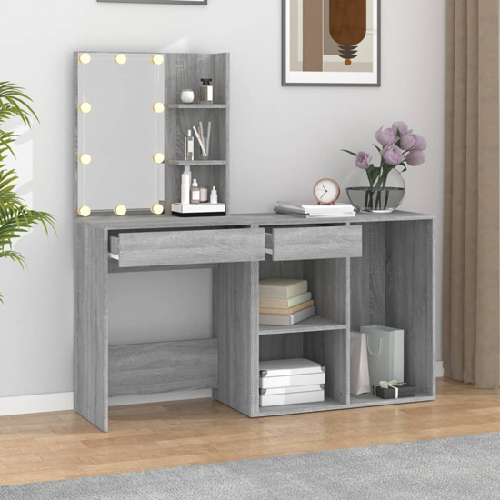 Vachel Wooden Dressing Table In Grey Sonoma Oak With LED Lights_2