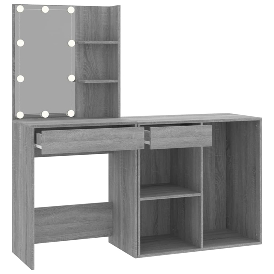 Vachel Wooden Dressing Table In Grey Sonoma Oak With LED Lights