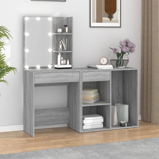 Vachel Wooden Dressing Table In Grey Sonoma Oak With LED Lights_1