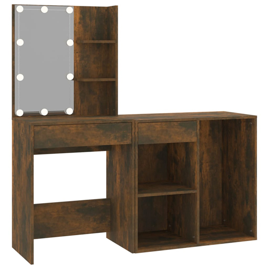 Vachel Wooden Dressing Table In Smoked Oak With LED Lights