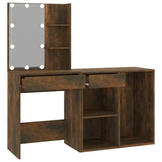 Vachel Wooden Dressing Table In Smoked Oak With LED Lights