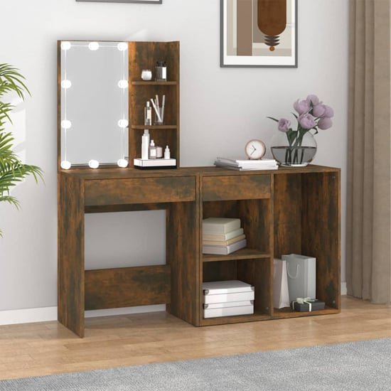 Read more about Vachel wooden dressing table in smoked oak with led lights