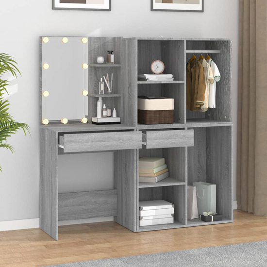 Vadim Wooden Dressing Table In Grey Sonoma Oak With LED Lights_2