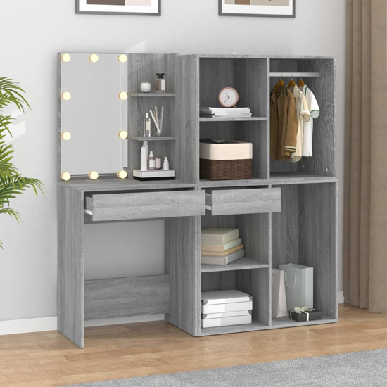 Vadim Wooden Dressing Table In Grey Sonoma Oak With LED Lights