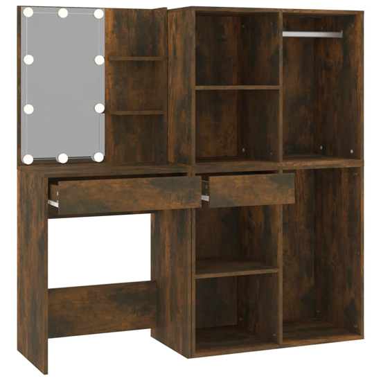 Vadim Wooden Dressing Table In Smoked Oak With LED Lights
