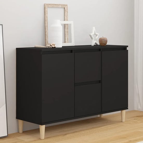 Vaeda Wooden Sideboard With 2 Doors 2 Drawers In Black