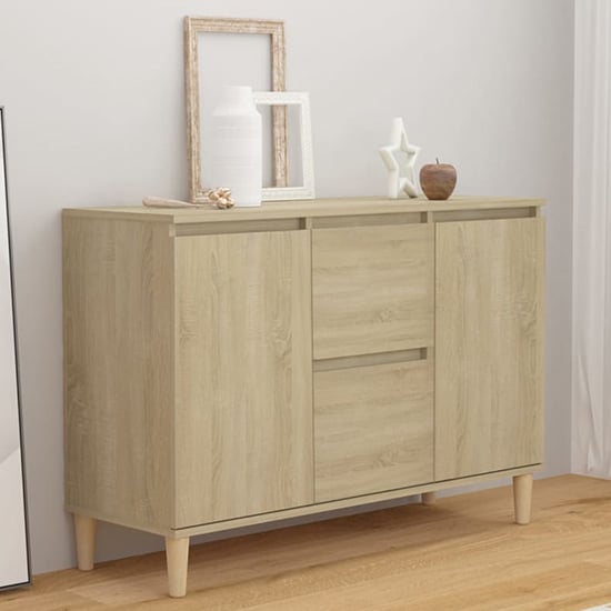 Product photograph of Vaeda Wooden Sideboard With 2 Doors 2 Drawers In Sonoma Oak from Furniture in Fashion