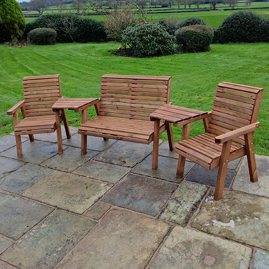 Vail Angled 2 Chairs And 2 Seater Bench With Green Cushions