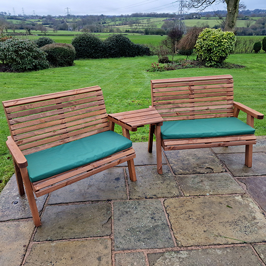 Vail Angled Tray 4 Seater Bench Set With Green Cushions
