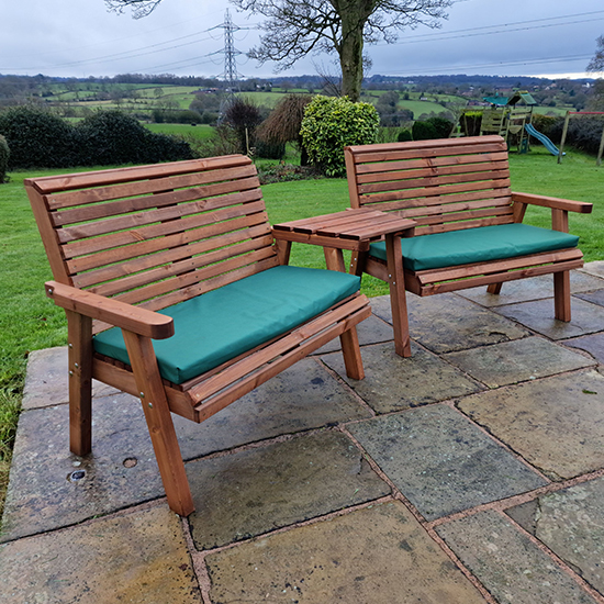 Vail Angled Tray 4 Seater Bench Set With Green Cushions