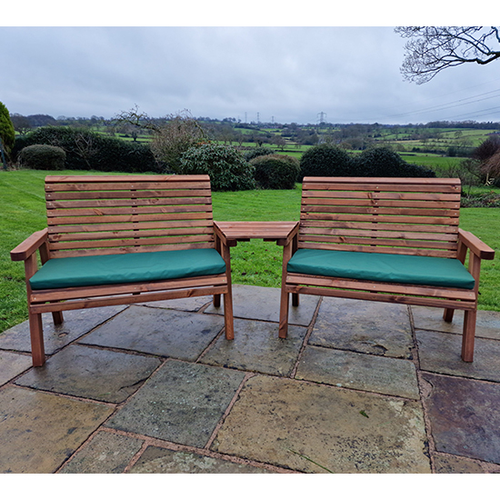 Vail Angled Tray 4 Seater Bench Set With Green Cushions