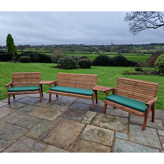 Vail Angled Tray 7 Seater Bench Set With Green Cushions