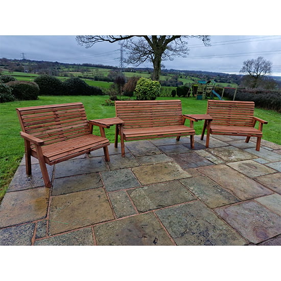 Vail Angled Tray 7 Seater Bench Set With Green Cushions