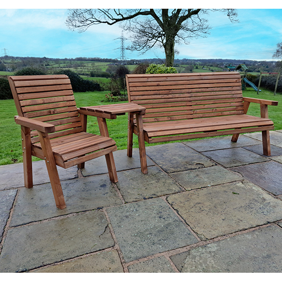 Product photograph of Vail Angled Tray Timber 1 Chair And 3 Seater Bench In Brown from Furniture in Fashion