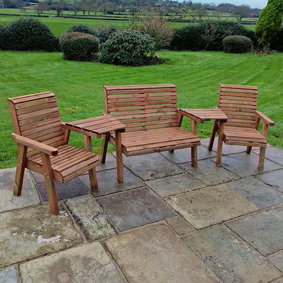 Read more about Vail angled tray timber 2 chairs and 2 seater bench in brown