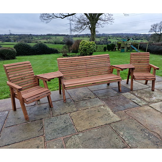 Product photograph of Vail Angled Tray Timber 2 Chairs And 3 Seater Bench In Brown from Furniture in Fashion