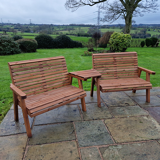 Product photograph of Vail Angled Tray Timber 4 Seater Bench Set In Brown from Furniture in Fashion