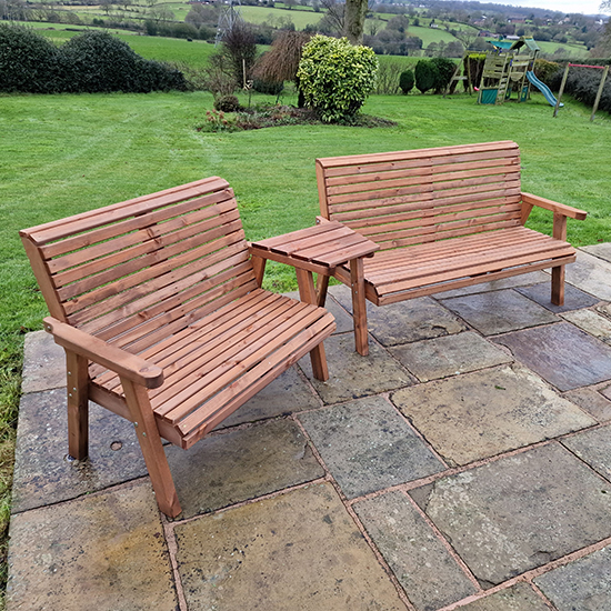 Photo of Vail angled tray timber 5 seater bench set in brown