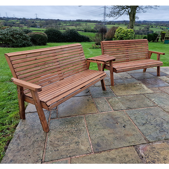 Product photograph of Vail Angled Tray Timber 6 Seater Bench Set In Brown from Furniture in Fashion