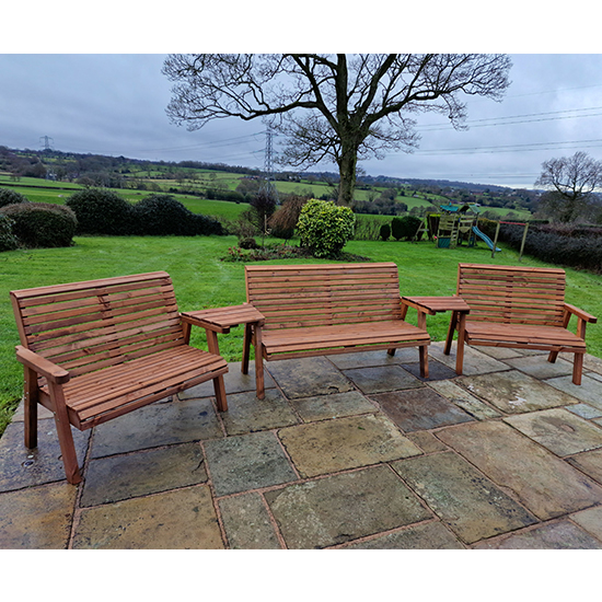 Photo of Vail angled tray timber 7 seater bench set in brown