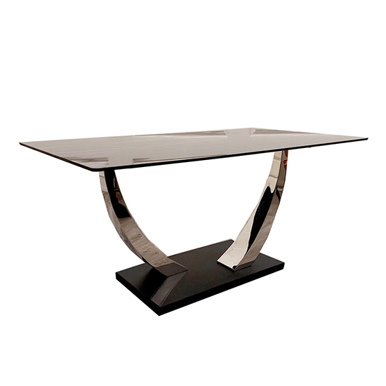 Photo of Vail black sintered stone dining table with chrome pedestal legs