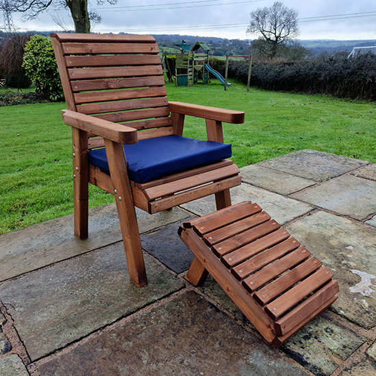 Vail Garden Seating Chair With Footstool And Navy Cushion