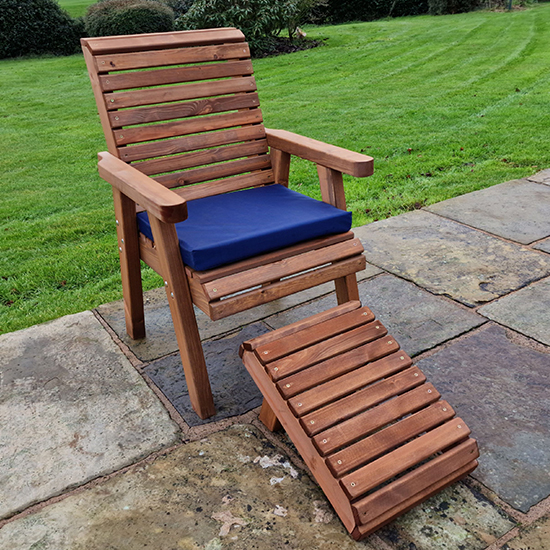 Read more about Vail garden seating chair with footstool and navy cushion