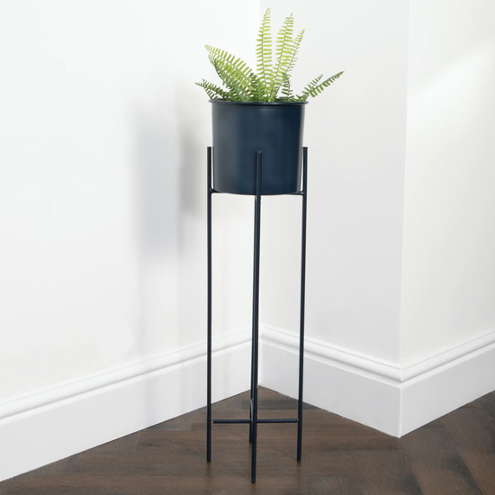 Read more about Vail large metal stilts plant holder in navy blue