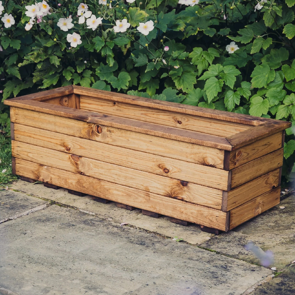 Vail Large Wooden Garden Trough Planter In Natural