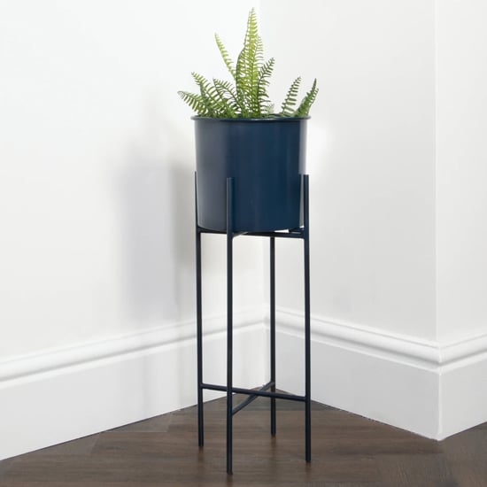 Read more about Vail medium metal stilts plant holder in navy blue