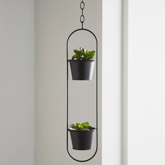 Photo of Vail small metal duo hanging plant holder in black