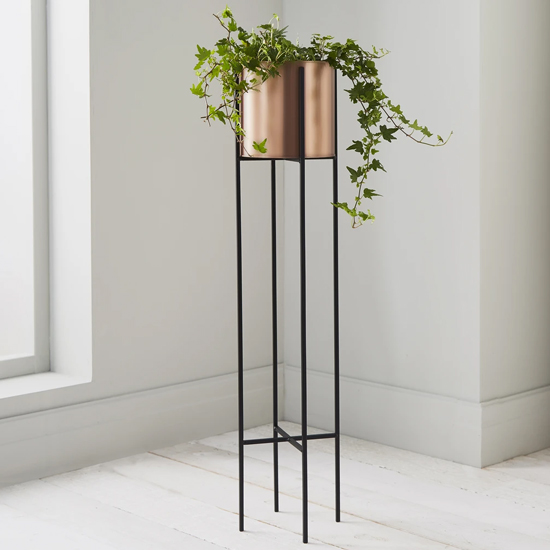 Read more about Vail small metal stilts plant holder in black and copper