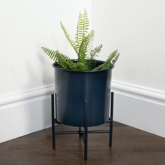 Read more about Vail small metal stilts plant holder in navy blue