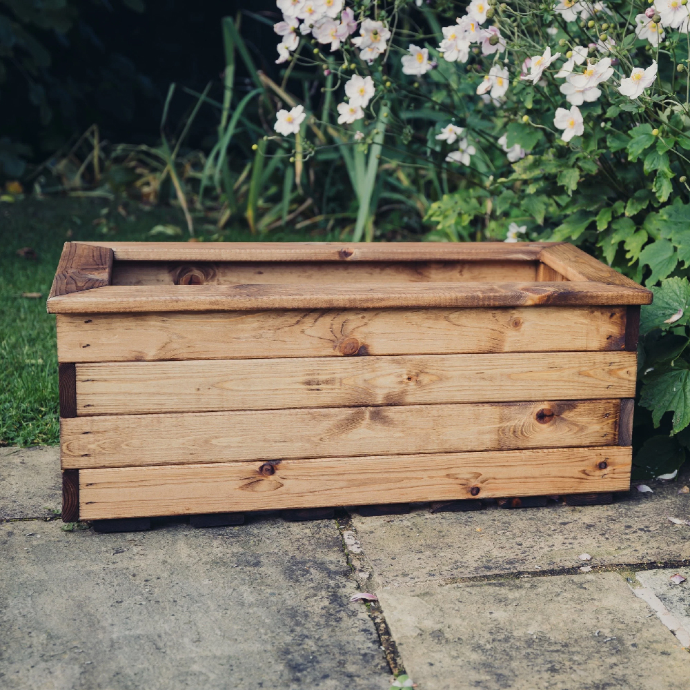 Vail Small Wooden Garden Trough Planter In Natural