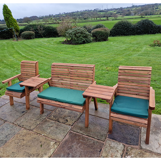 Vail Straight 2 Chairs And 2 Seater Bench With Green Cushions