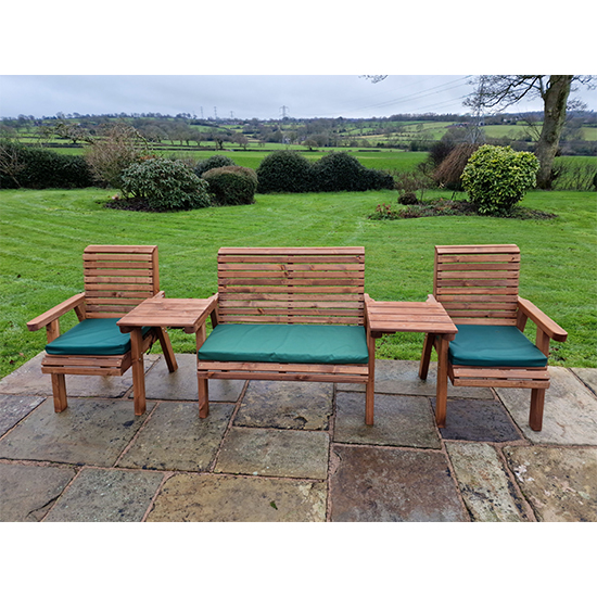 Vail Straight 2 Chairs And 2 Seater Bench With Green Cushions