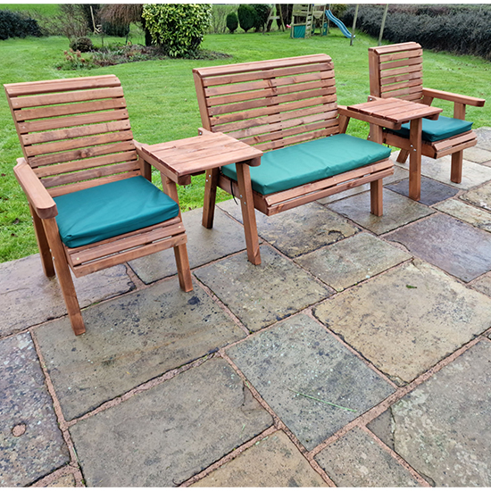 Vail Straight 2 Chairs And 2 Seater Bench With Green Cushions
