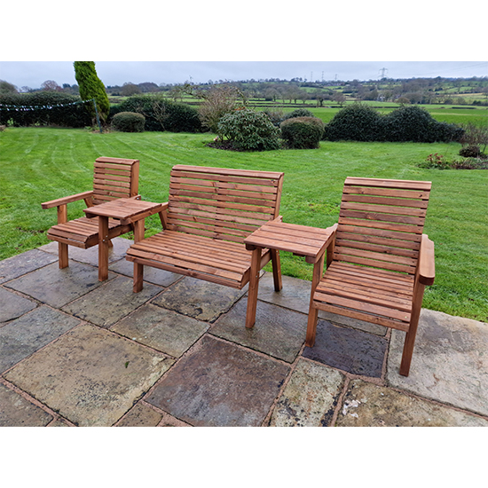 Vail Straight 2 Chairs And 2 Seater Bench With Green Cushions
