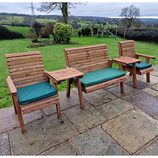 Photo of Vail straight 2 chairs and 2 seater bench with green cushions