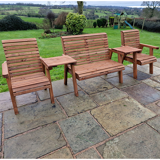 Read more about Vail straight tray 2 chairs and 2 seater bench in brown